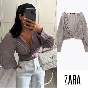 Zara Taupe Knotted Cropped Top